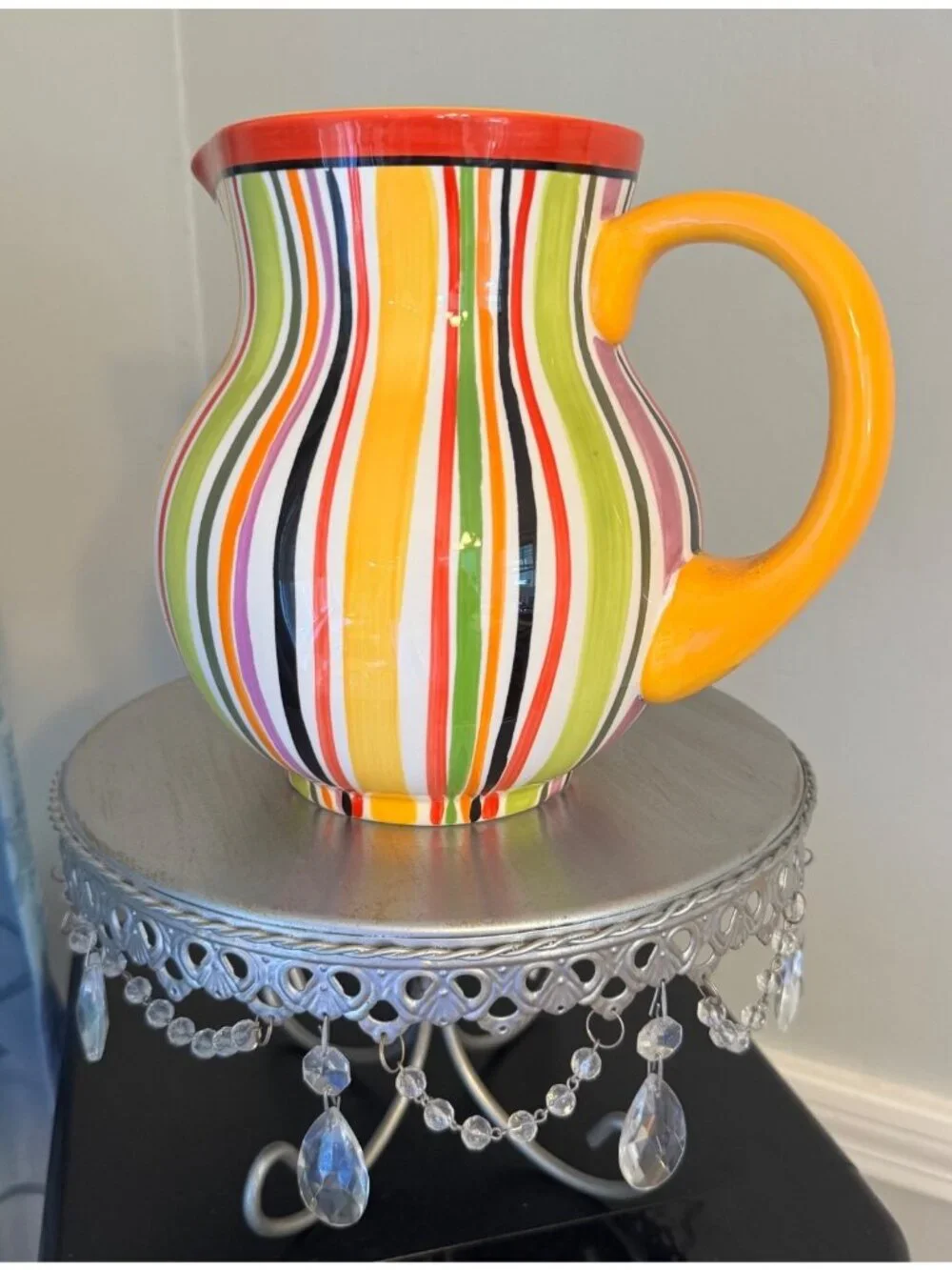 Crate & Barrel Multicolor  Carnival Striped Pitcher With  Handle 7